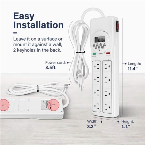 8-Outlet Power Strip with Digital Timer (4 Outlets Timed, 4 Outlets Always On) - Picture 6 of 6
